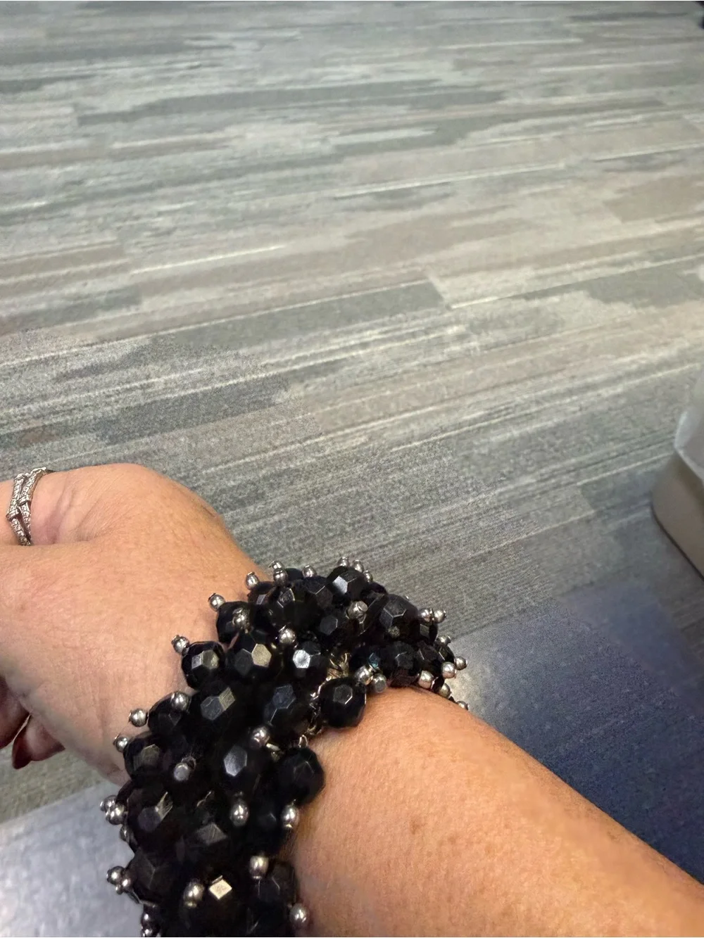 Black Crystal Beaded Cha-Cha Accordion Statement Bracelet